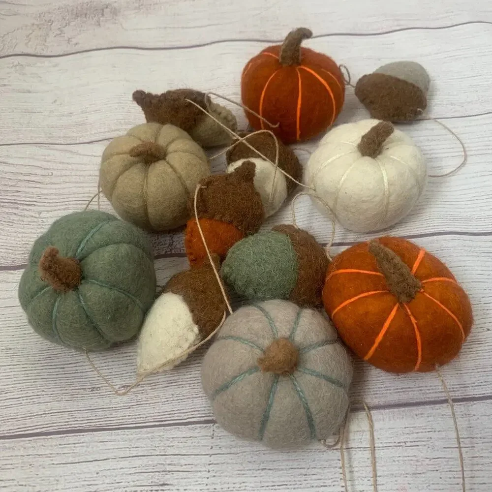Fall Felt Pumpkin Acorn Garland on Twine String Hanging Loops 6ft Thanksgiving